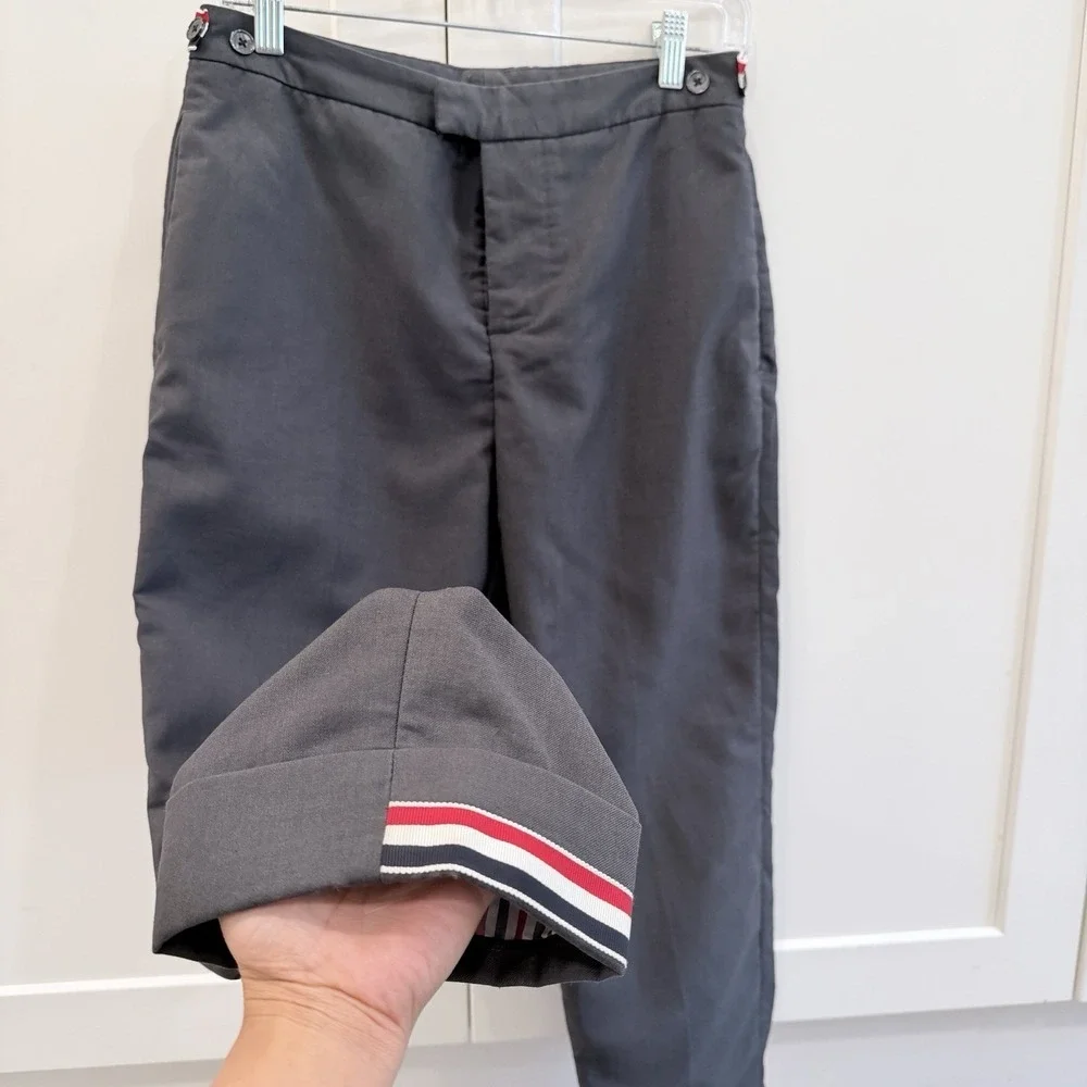 Thom Browne Gray Cropped Trousers Pants Size 38 IT Cotton 4 Bar Tabs Corporate